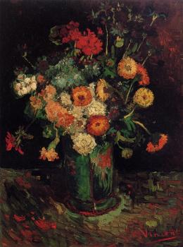 Vincent Van Gogh : Vase with Zinnias and Geraniums